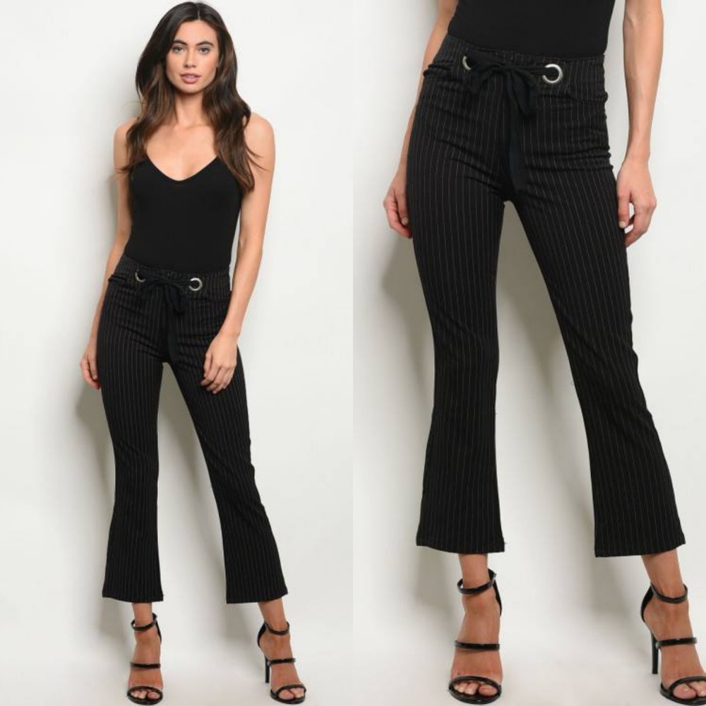 PINSTRIPE KICK FLARE PANTS in black - Picture 1 of 6